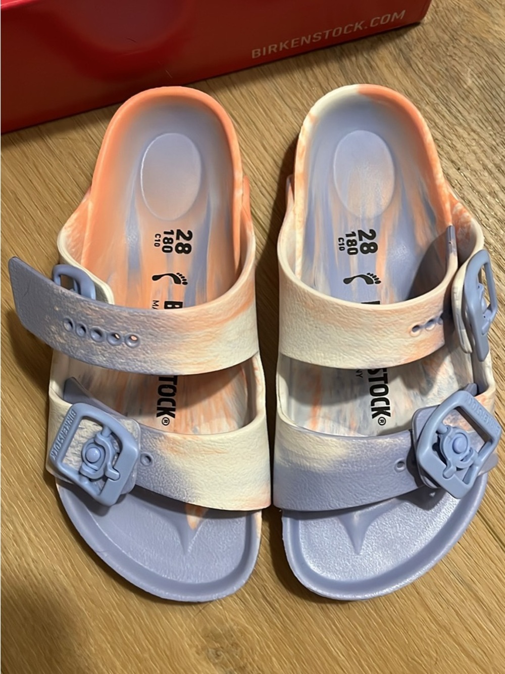 NEW NIB Birkenstock Arizona EVA Kids Sandals Sz 28 (K 10) Coral Peach Swirl